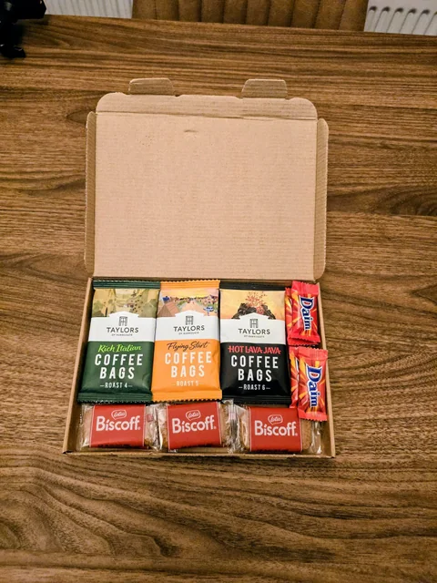Coffee Survival Pack with Taylors coffee bags, Daim bars and Biscoff biscuits