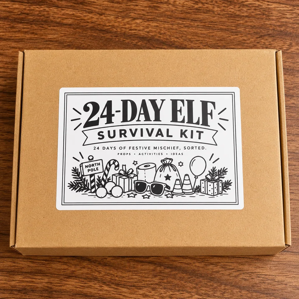 Kraft 24-Day Elf Survival Kit box with illustrated Dot Dot Dot label